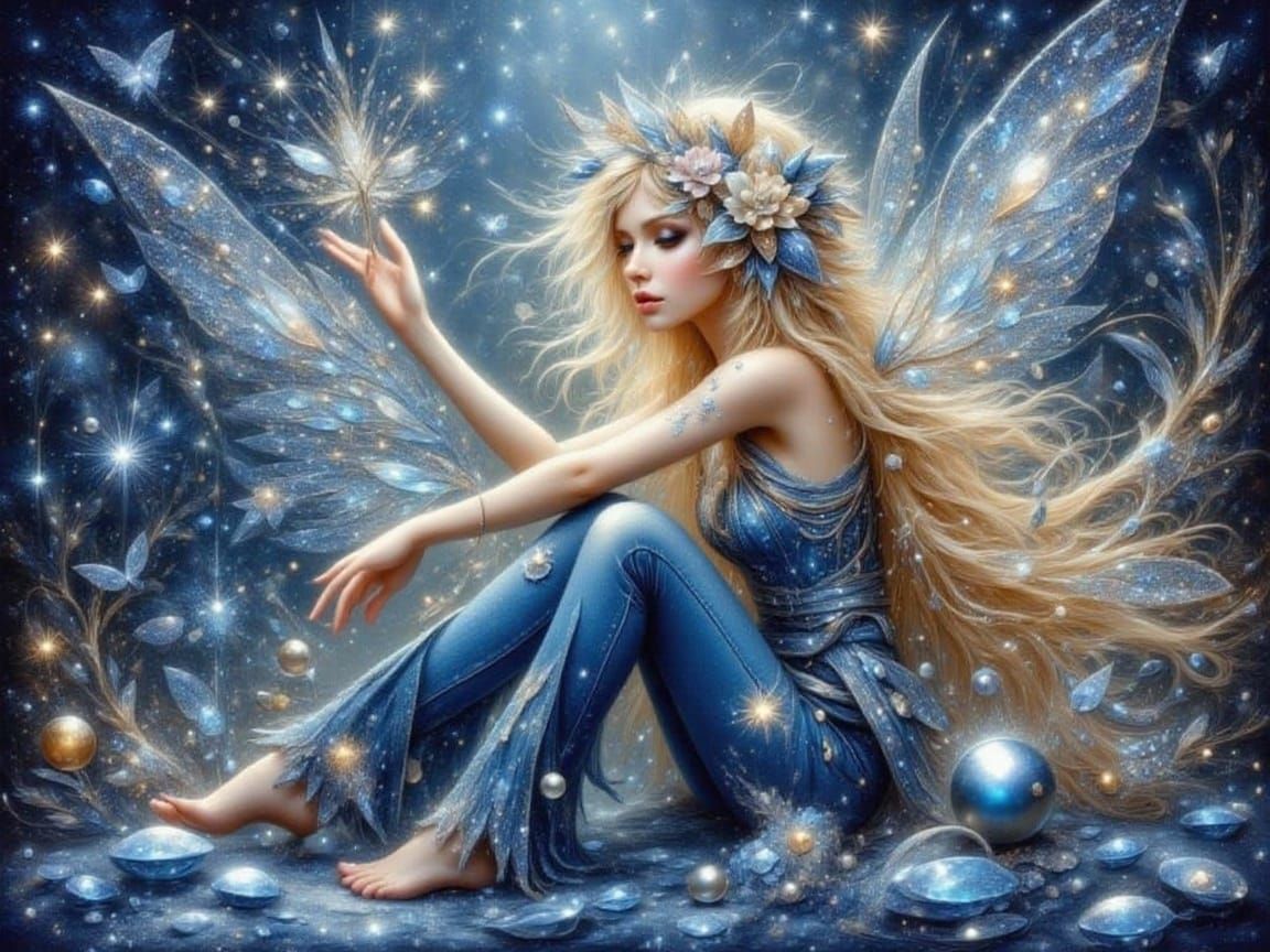 Denim Fairy with Glittering Magic Wand