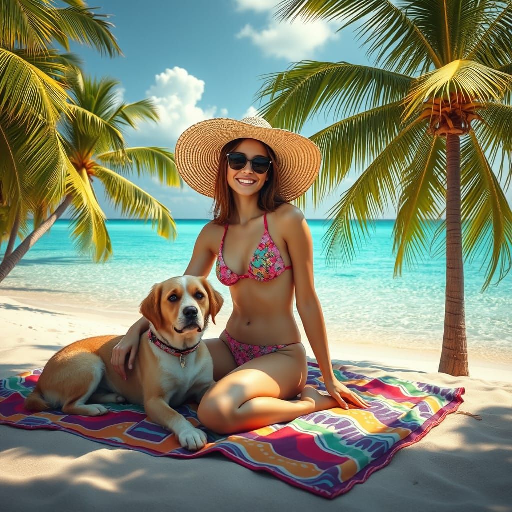 Stunning Lady at Beachside Oasis in Vibrant Digital Art