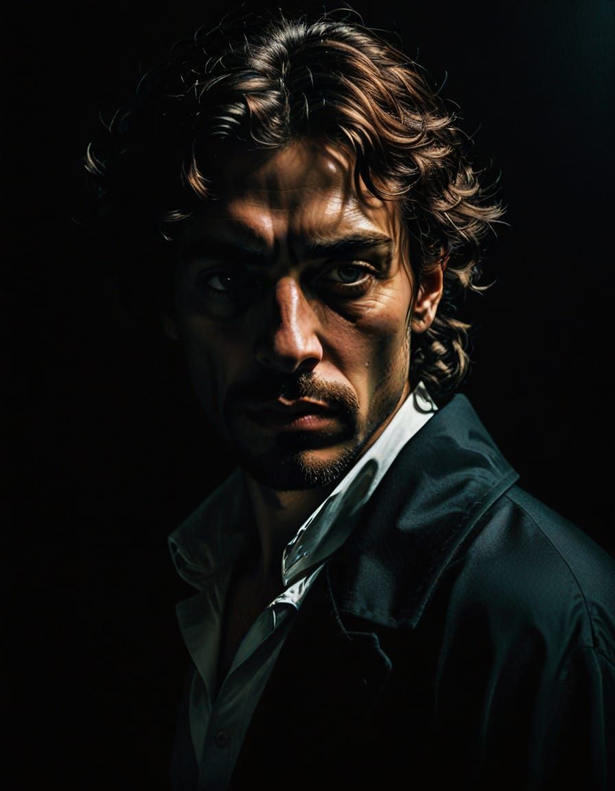 Dramatic Neon Portrait in Caravaggio Style