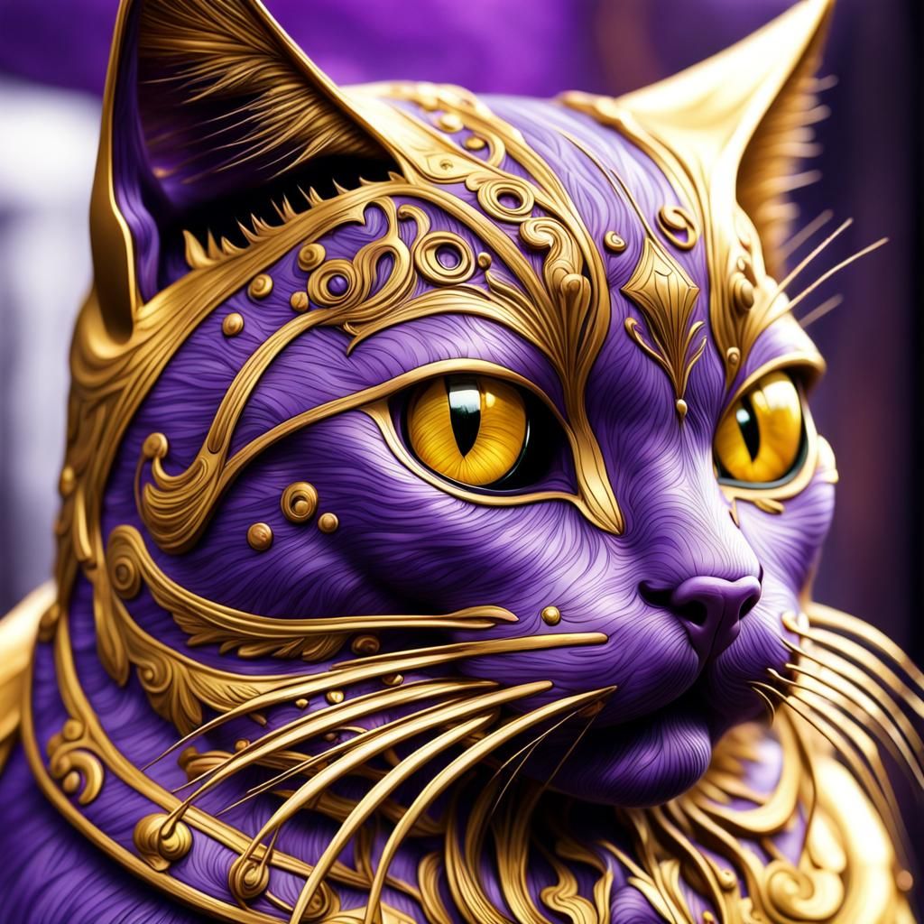 Hyperrealistic Purple and Gold Cat Portrait