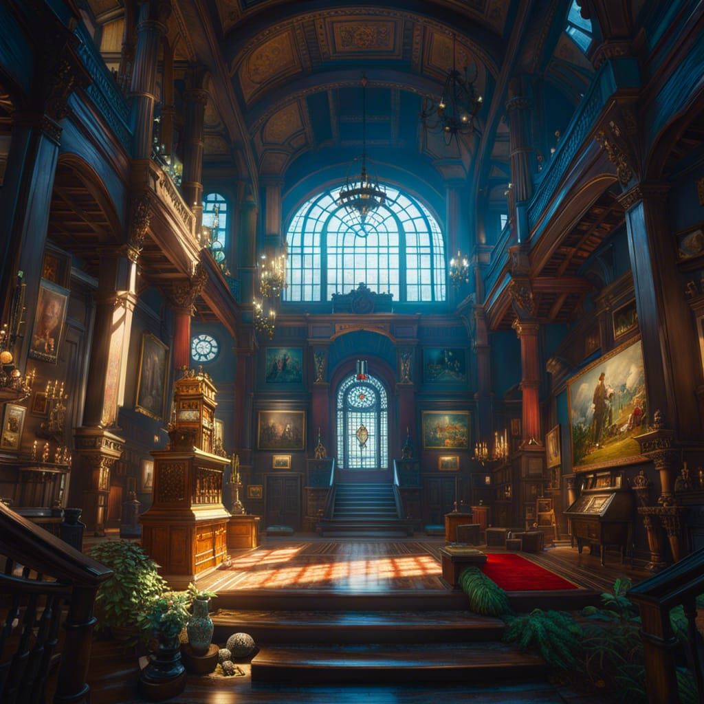 Photorealistic Museum Interior in Digital Illustration Style