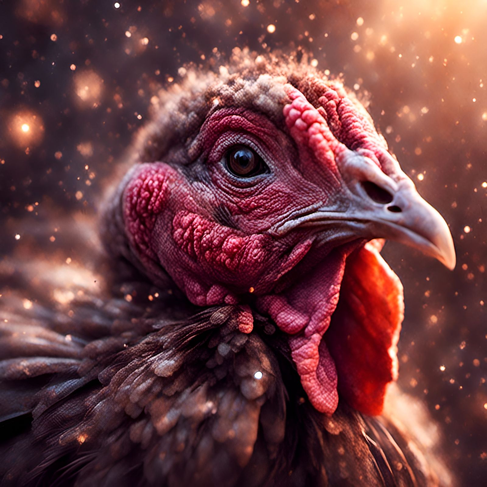 Realistic Turkey Macro Shot with Fairy Dust Glow