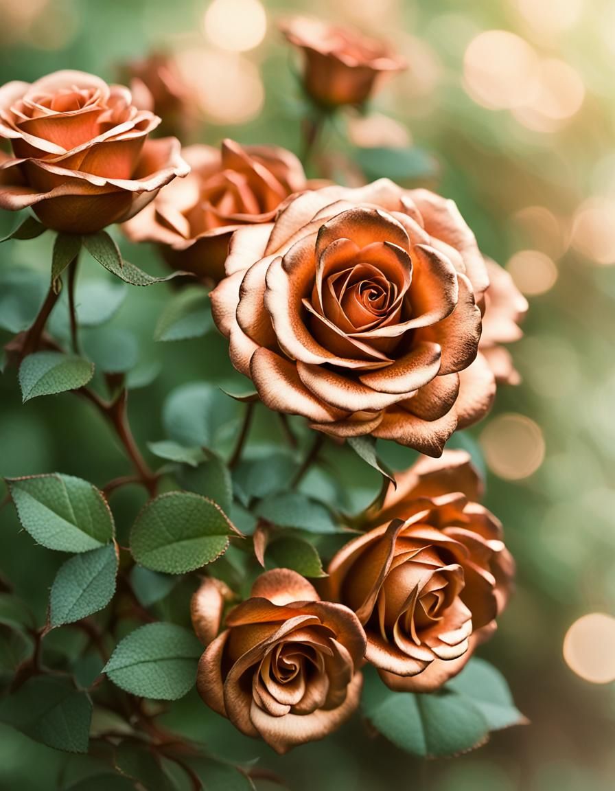 Metallic Copper Roses in Warm Sunlight