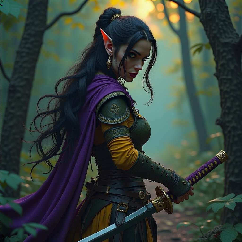 Leather Clad Elf Warrior in Dark Forest