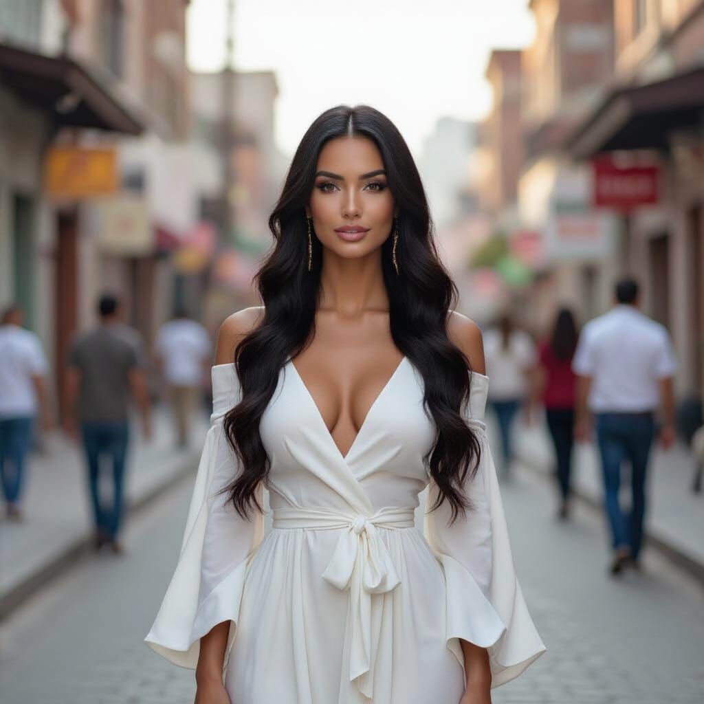 Elegant Goddess Walks Through City Streets