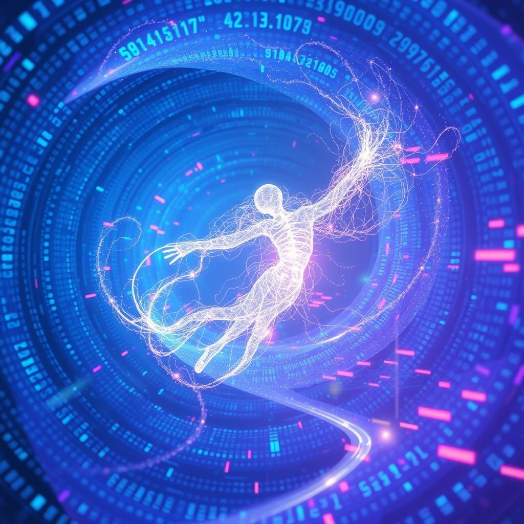 Ethereal AI Entity Rises from Cyberpunk Dreamscape