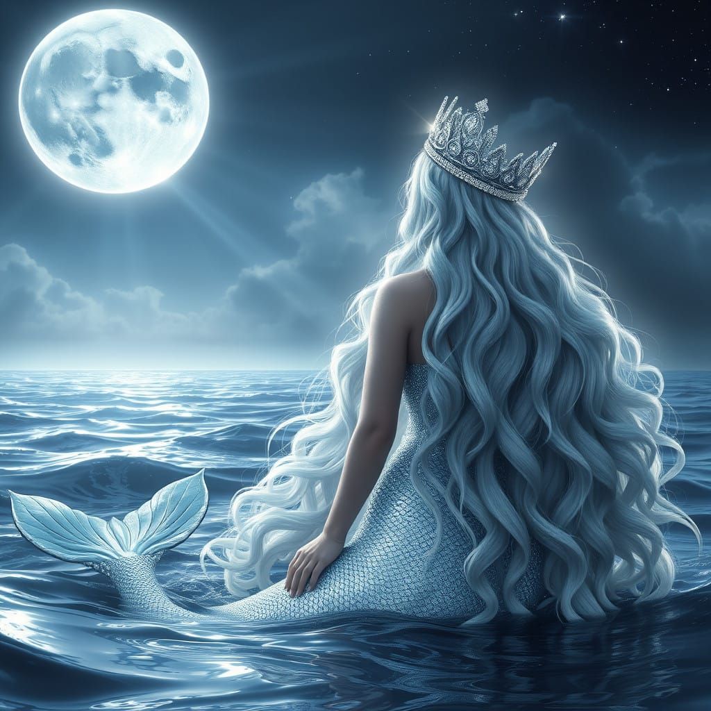 Majestic Mermaid Queen Under Moonlight