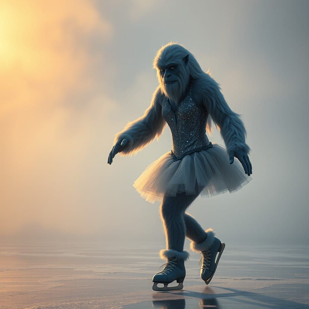 Mysterious Yeti Figure Skater in Icy Appalachian Landscape