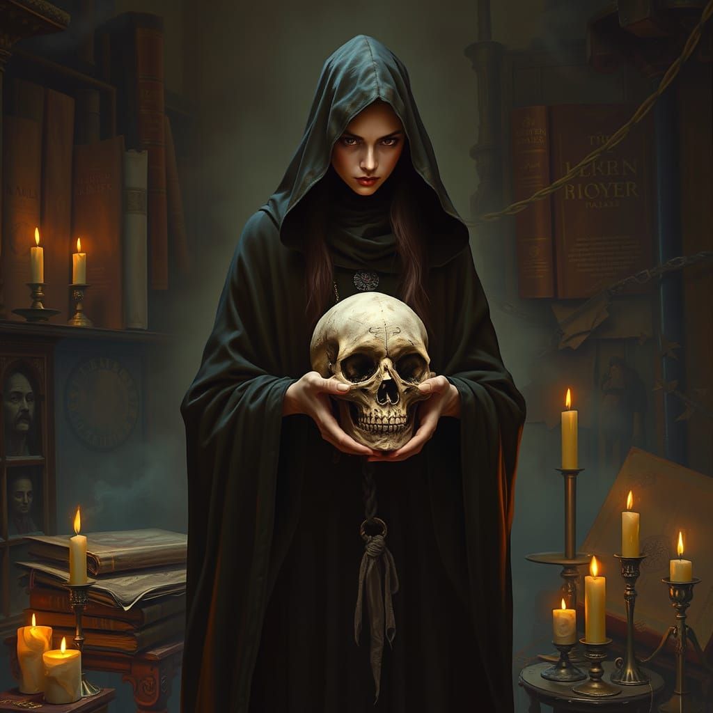 Reborn Wizard with Skull in Beksiński-Frazetta-Stalenhag Sty...