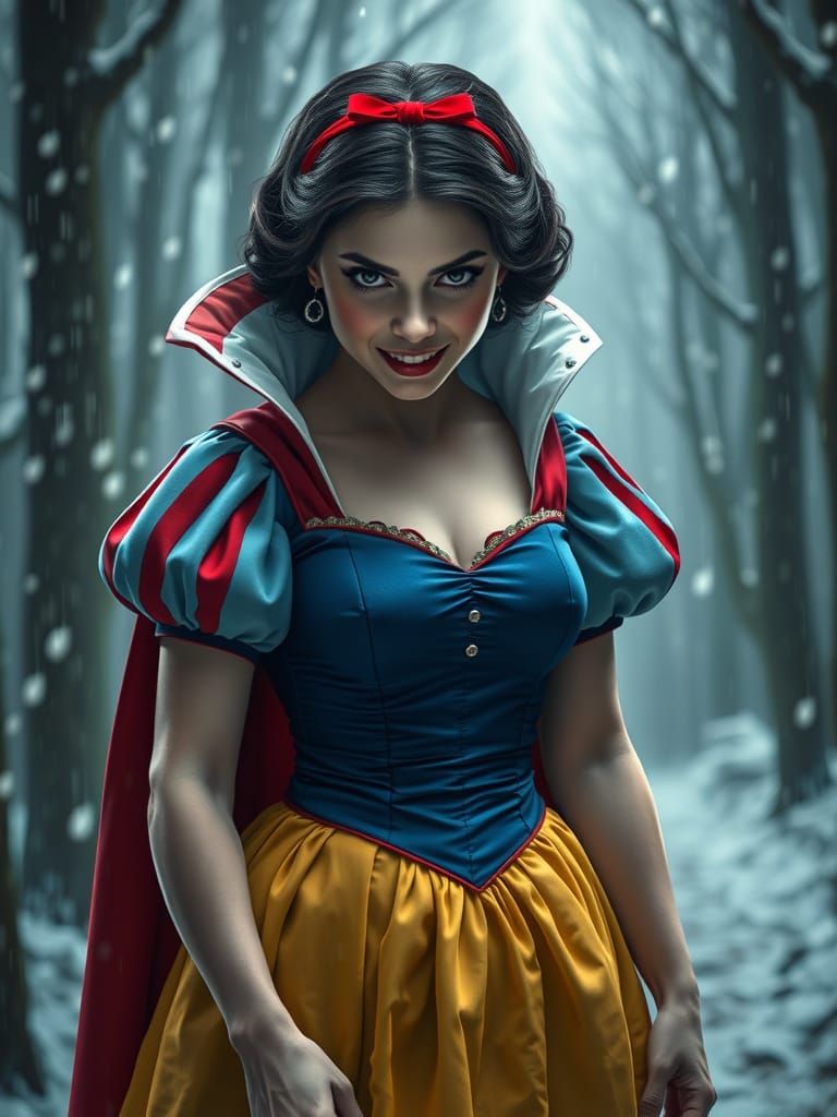 Hyperrealistic Snow White with an Evil Smile