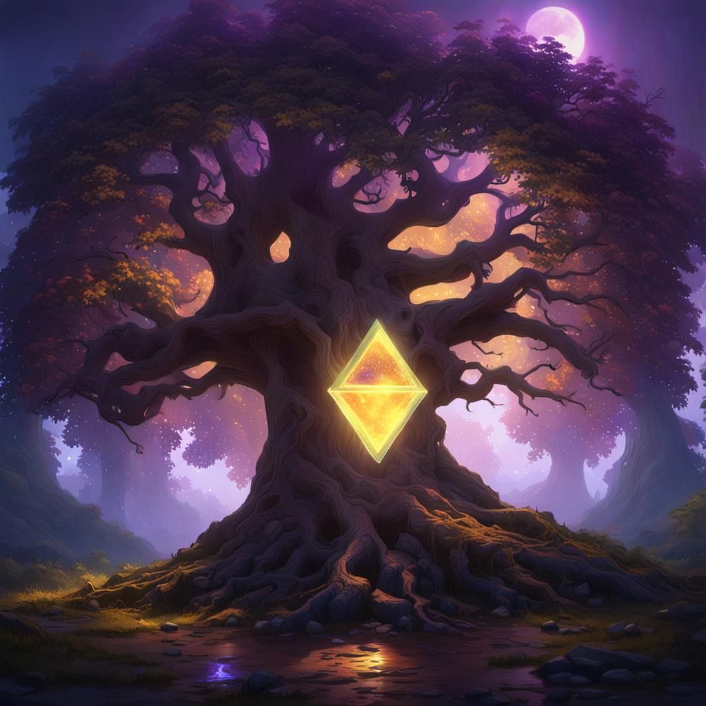 Magnificent Tree with Angelic Light: Dark Fantasy Art