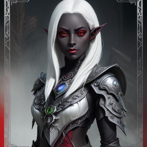 Ethereal Dark Elf with Crimson Eyes, Digital Art