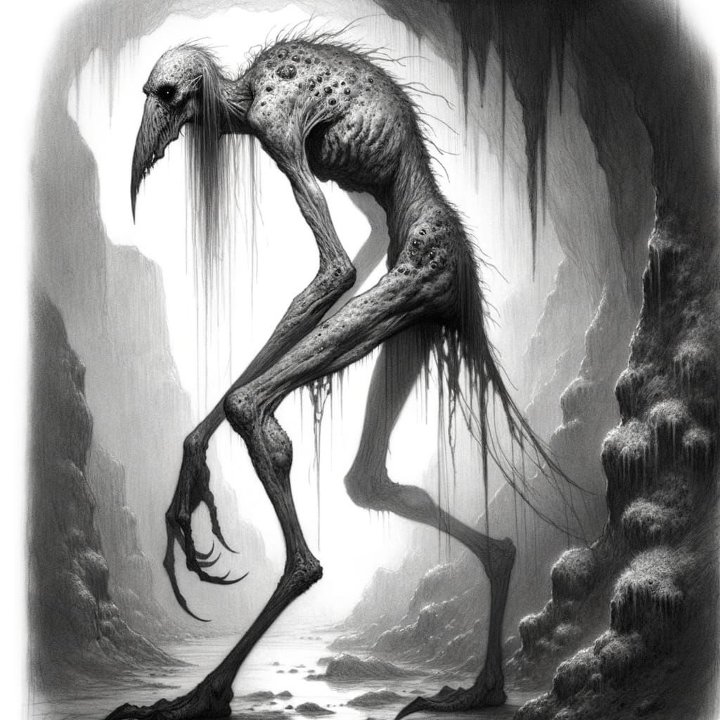 Grayscale Fantasy Creature Sketch: Dank Cave Dweller