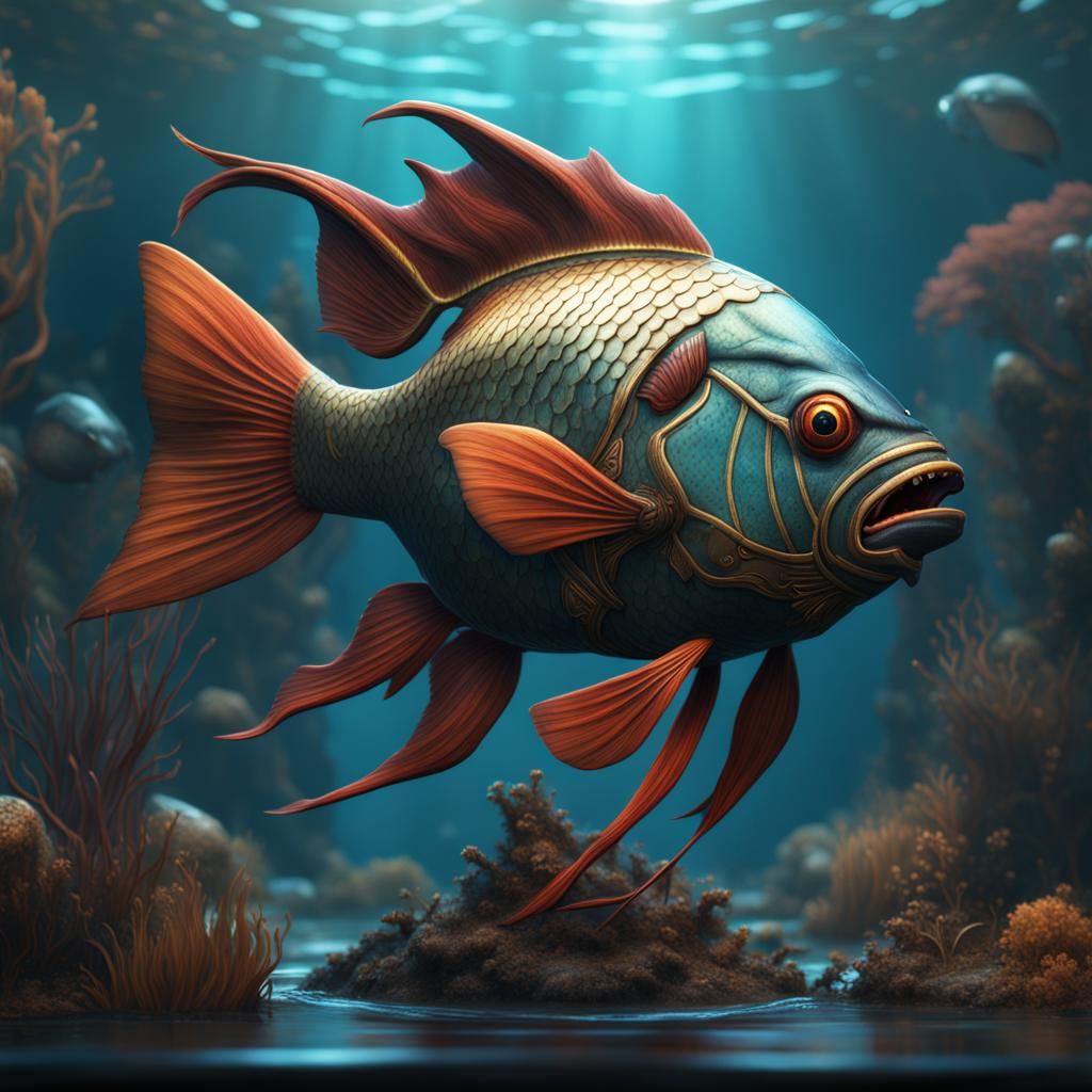 Fantastical Trophy Husband Fish: Detailed Matte Painting