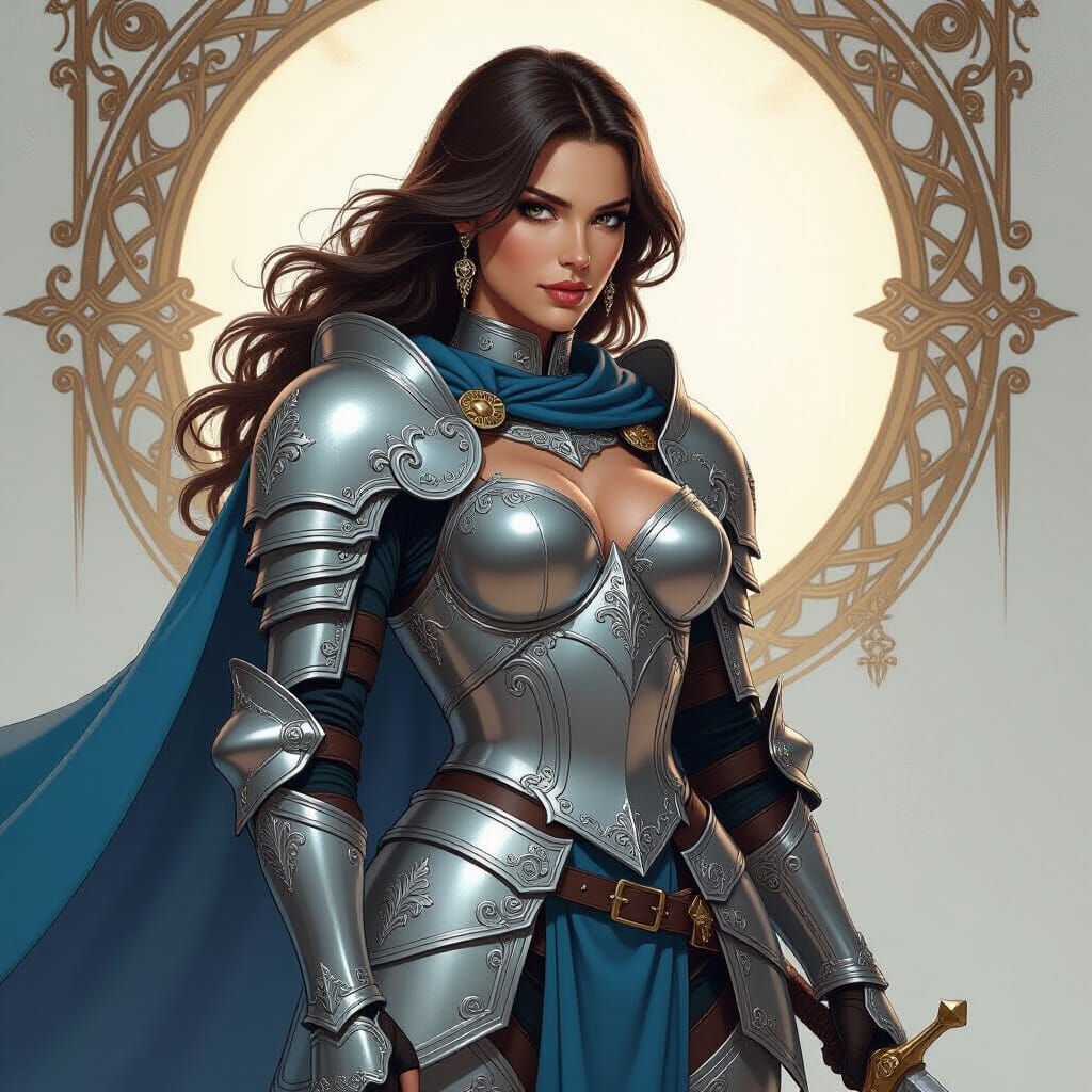 Armored Female Knight in Art Nouveau Style