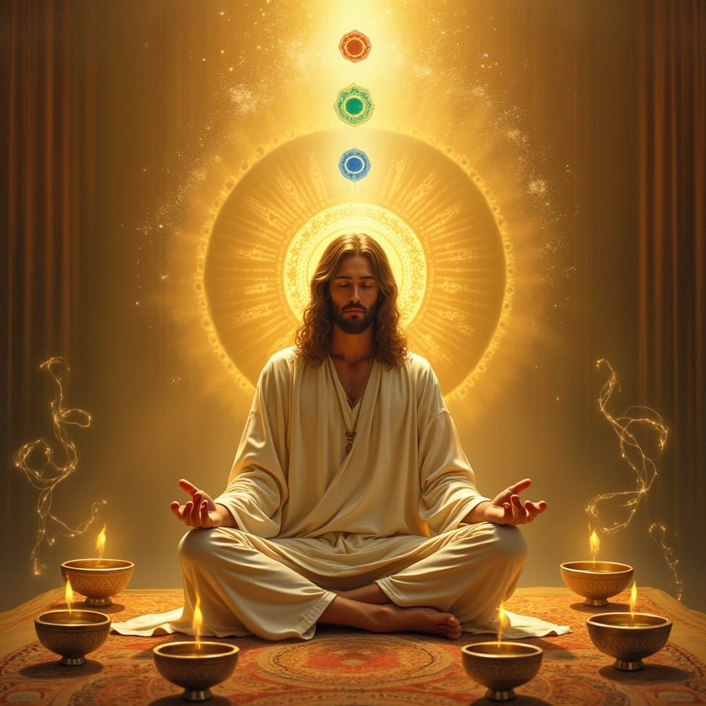 Serene Jesus in Golden Light, Cross-Legged Meditation
