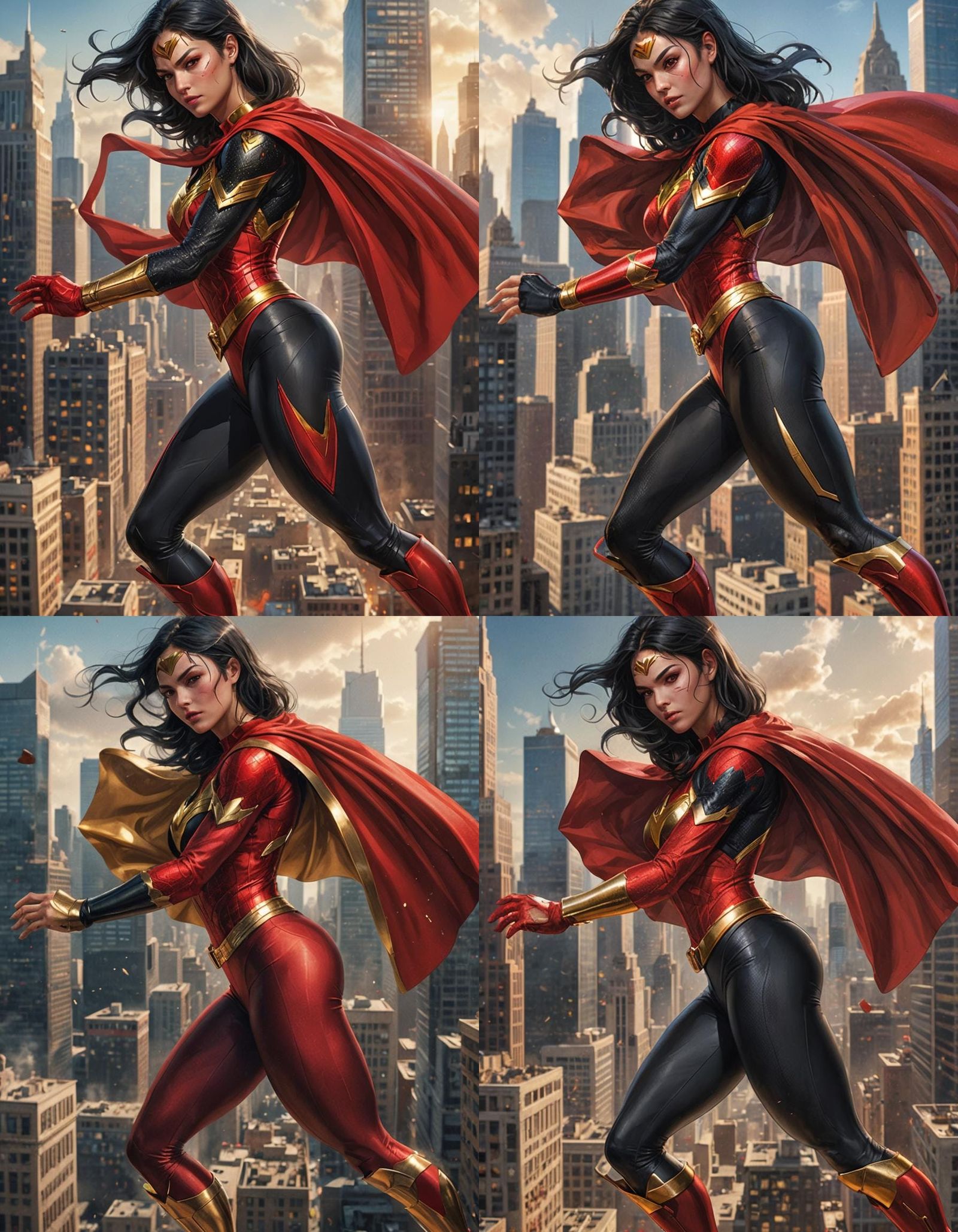 Superhero Woman in Action Pose, Fantasy Concept Art