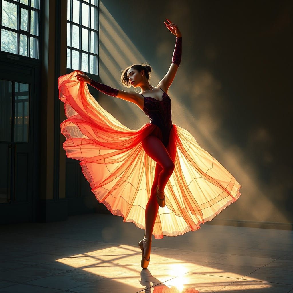 Ethereal Morning Ballet: Korean Woman Twirls as Spider Woman