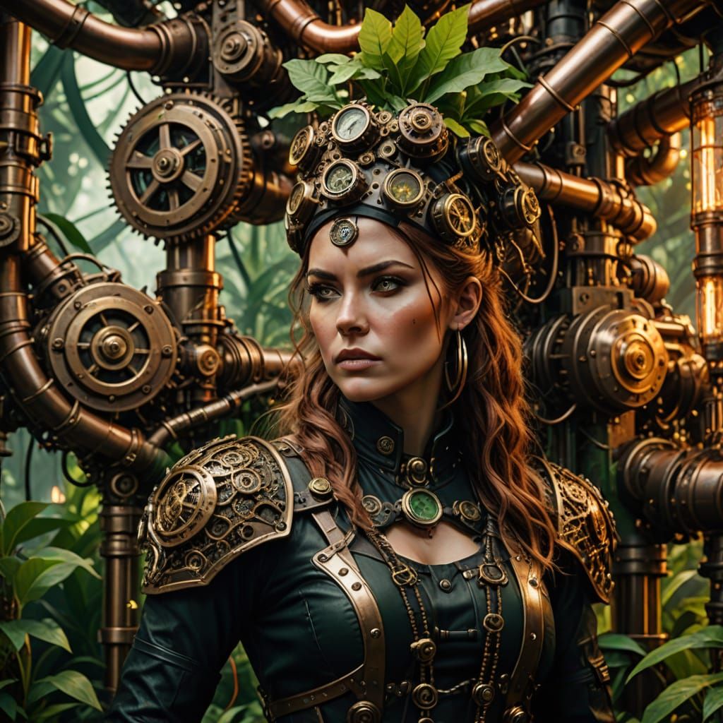 Steampunk Warlord in Mechanical Jungle