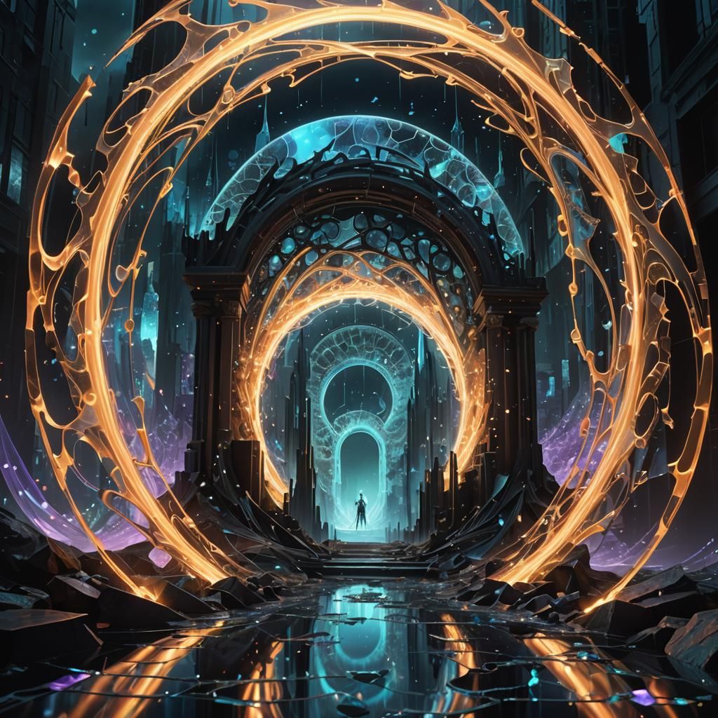 Ethereal Portal Amidst Crystalline Structures: Surrealism