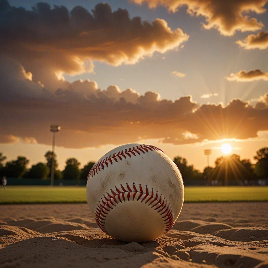 Golden Baseball at Sunset in Vibrant Sky