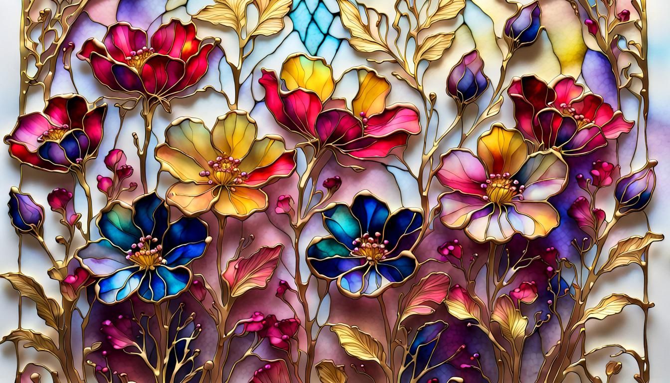 Delicate Stained Glass Flowers in Vibrant Colors