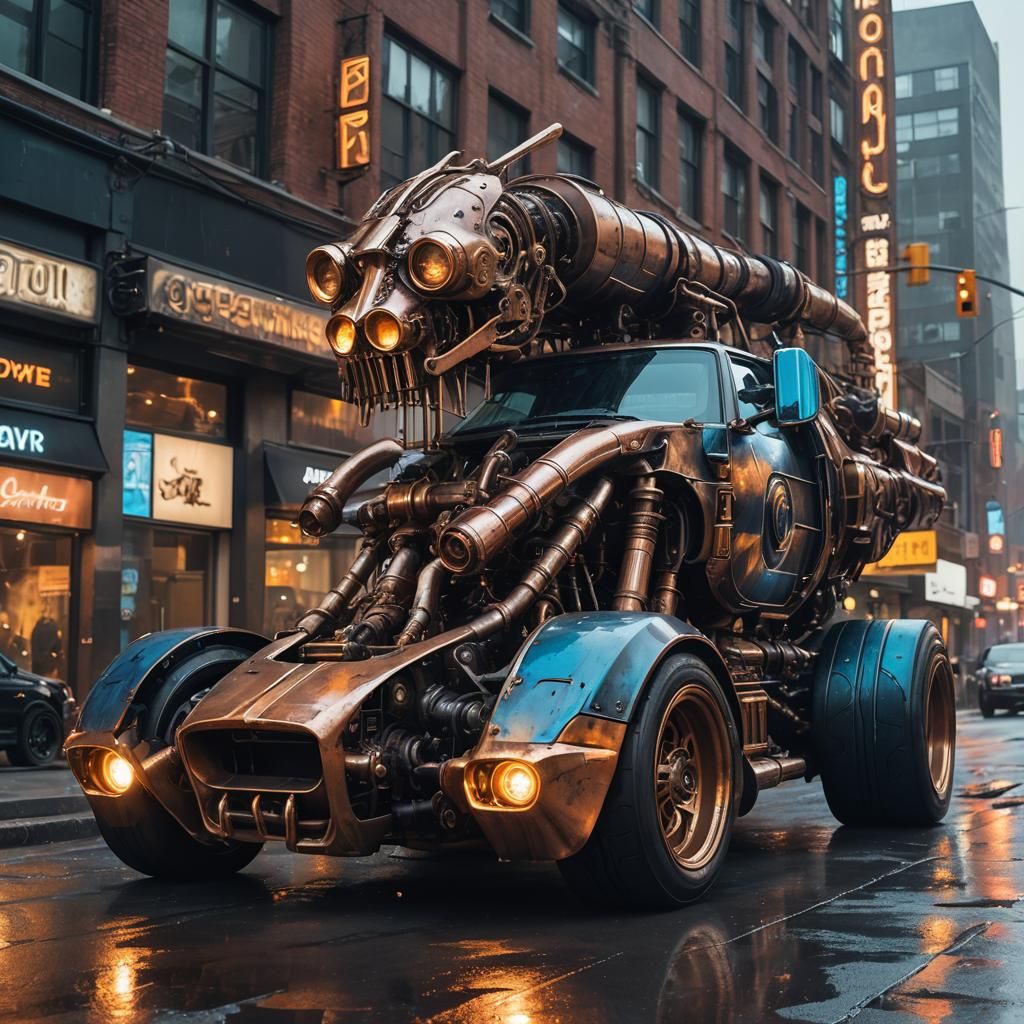 Cyberpunk Ford GT Street Art in Steampunk Style