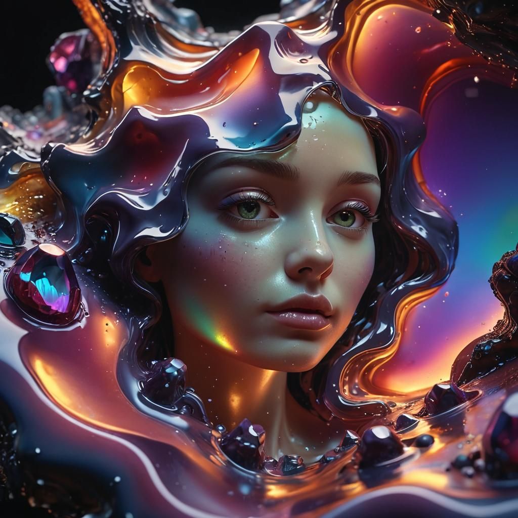 Iridescent Gemstone Dissolving Into Molten Wax