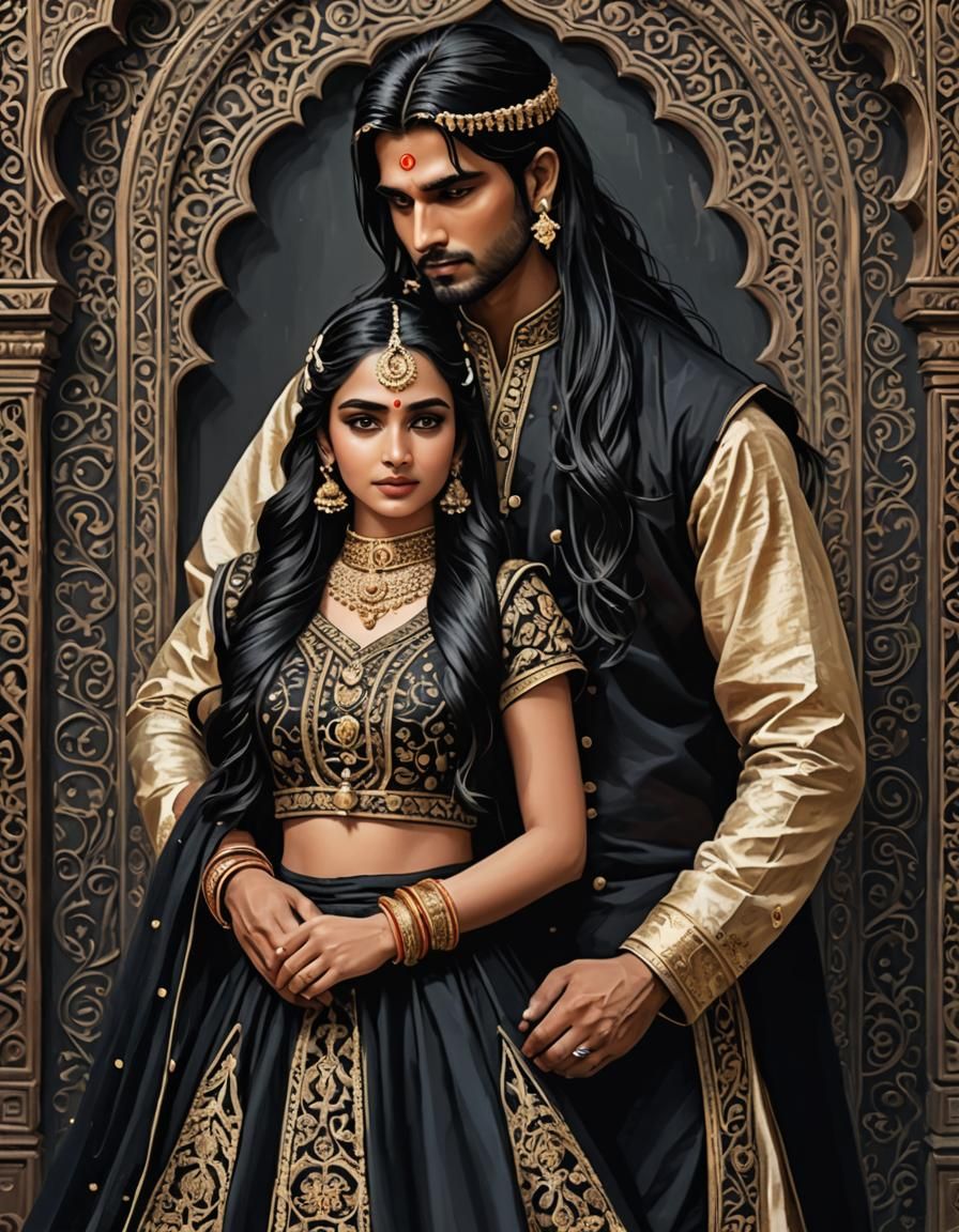 Hindi Couple in Fantasy Setting with Traditional Clothing