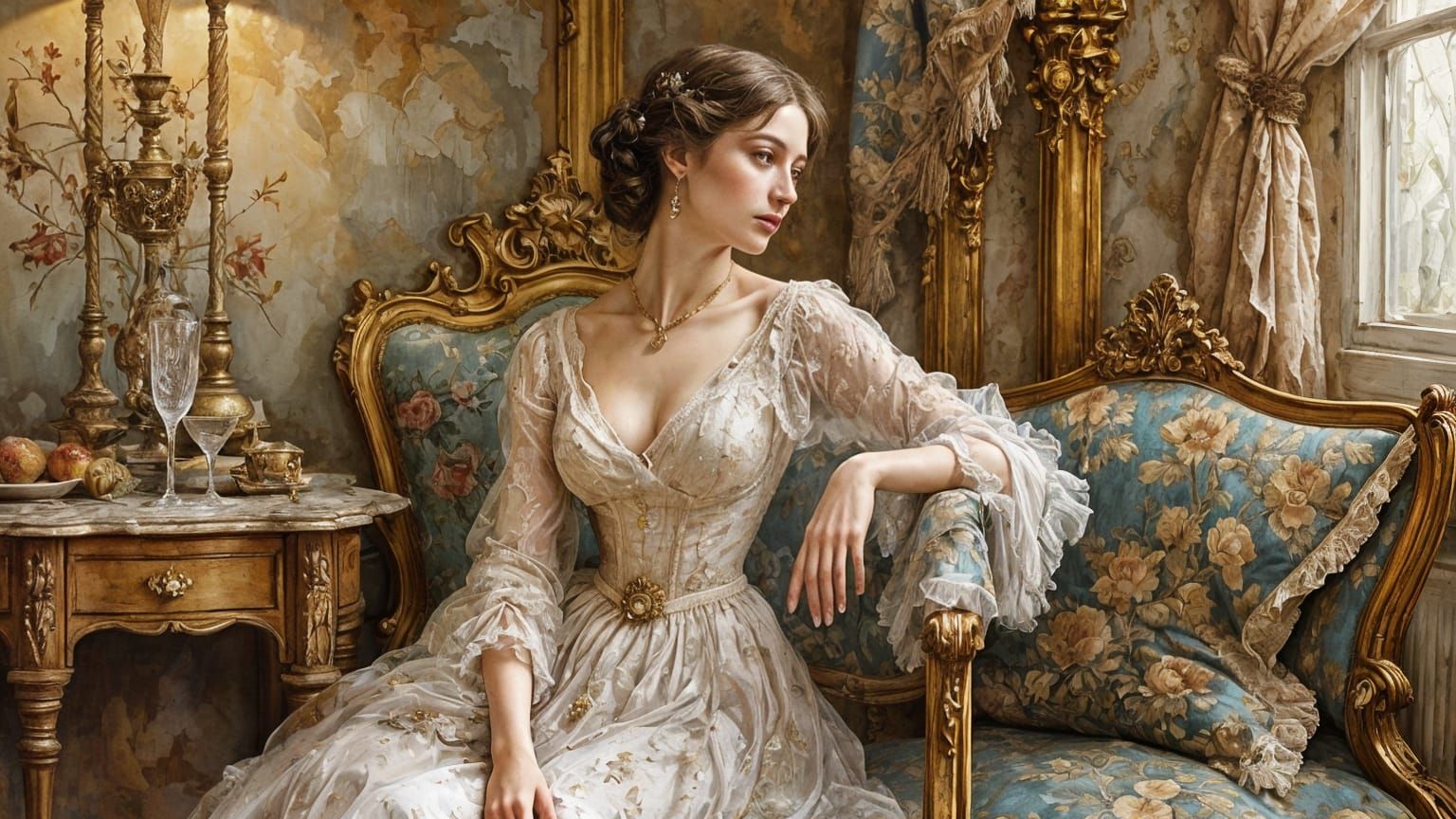 Elegant Lady in Impressionist Style with Golden Light