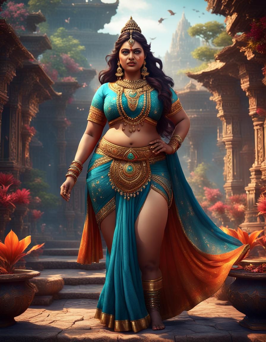 Indian Fantasy Goddess with Curvy Figure in Digital Art