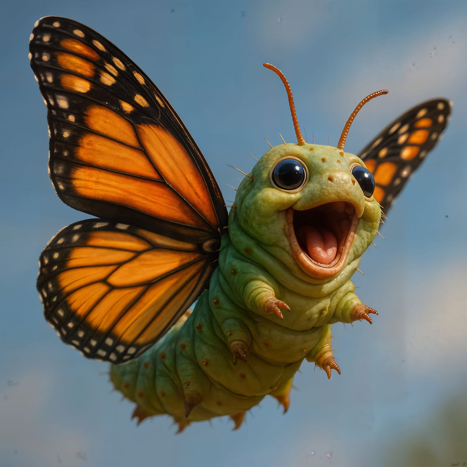 Excited Caterpillar Soaring with Butterfly Wings