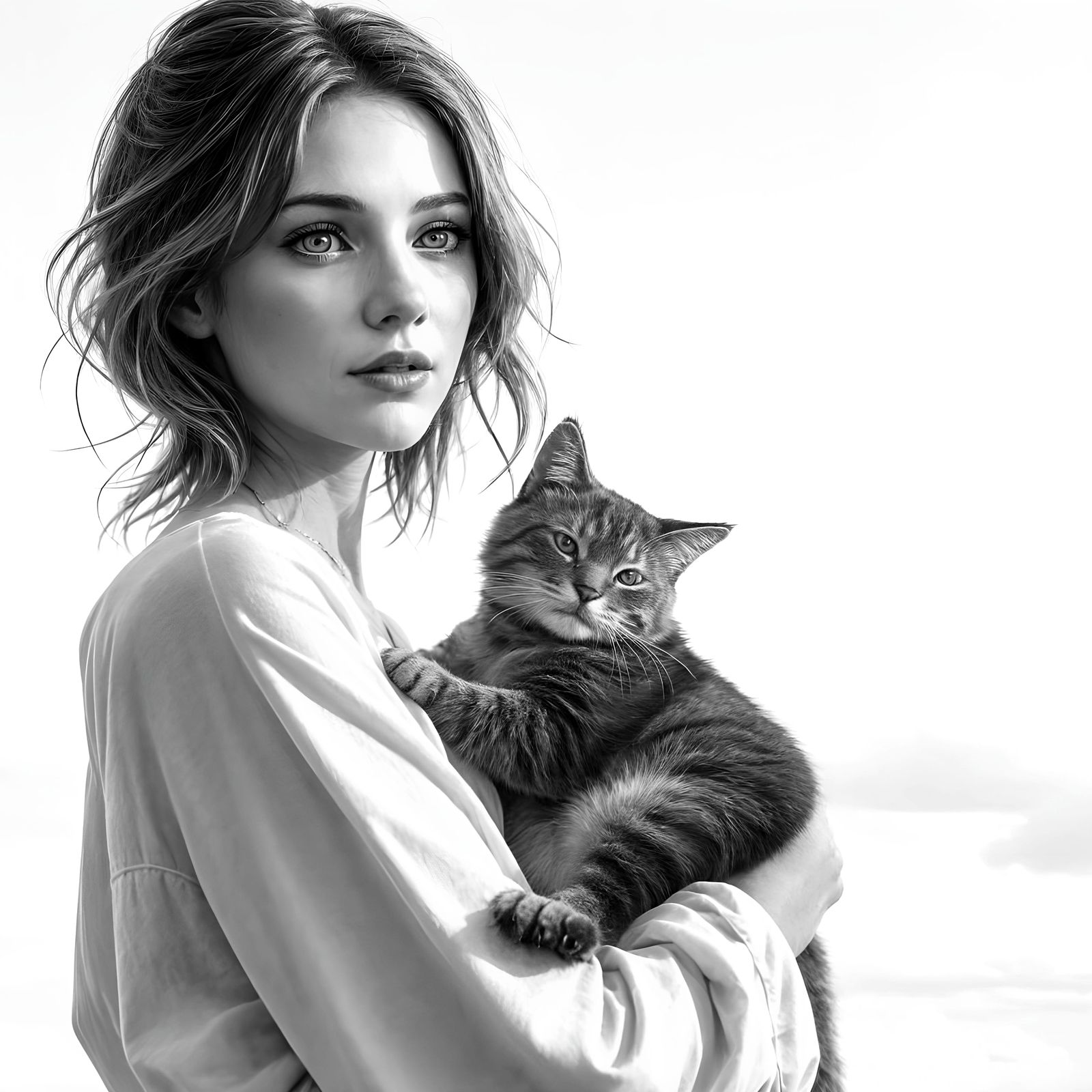 A Blue-Eyed Woman Sings to Her Cat in a Soft, Minimalist Set...