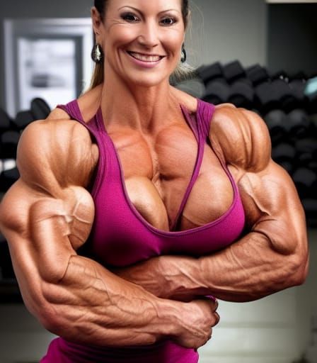 Extremely Muscular Female Bodybuilder with Ripped Physique