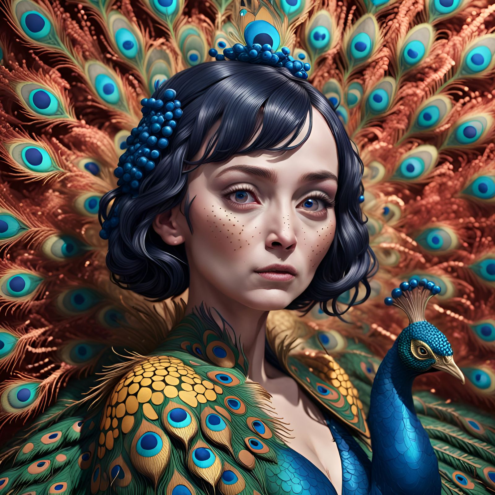 Peacock Spreading Wings in Polka Dot Style