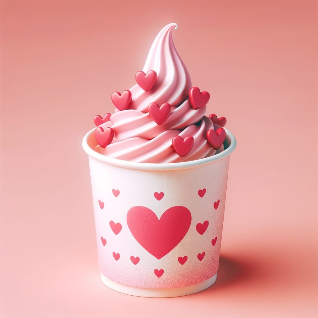 Valentine's Frozen Yogurt Cup with Heart Decorations