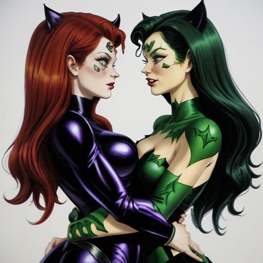 Catwoman and Poison Ivy: Affectionate Embrace