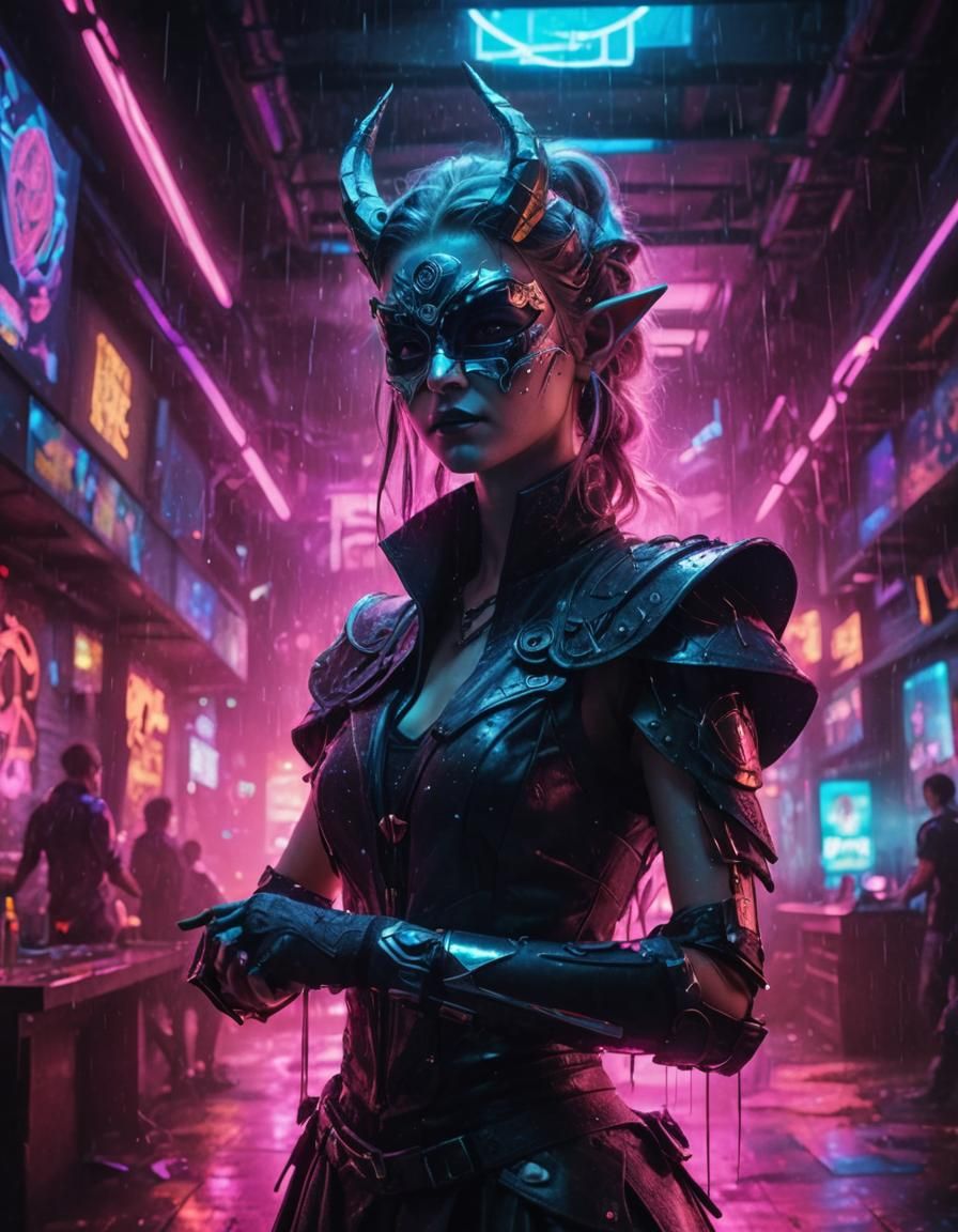 Cyberpunk Elf Princess at Masquerade Ball