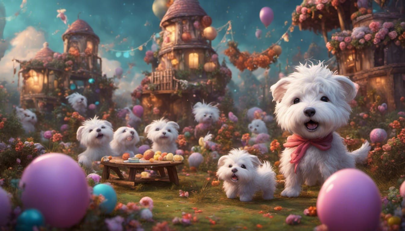 Cotons de Tulear Party: Detailed Fantasy Art