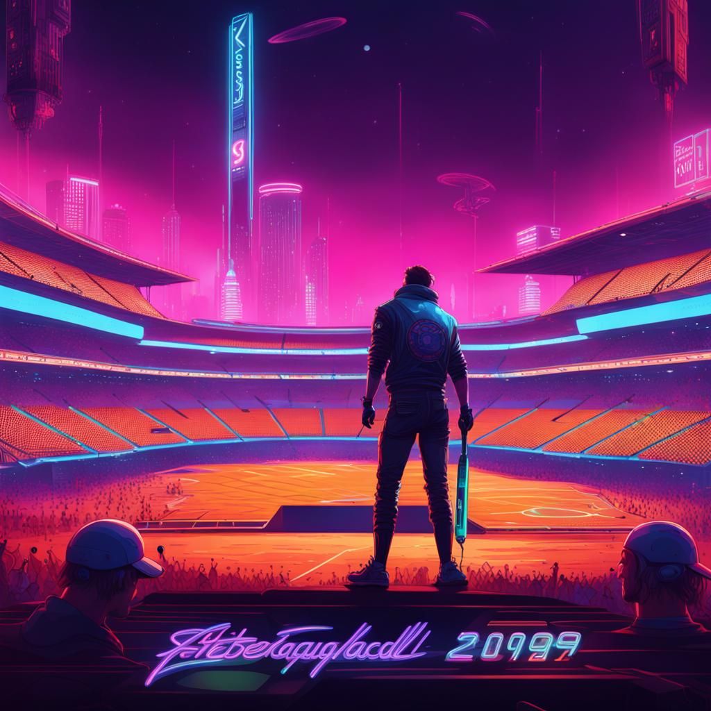 Intergalactic Baseball Game in Cyberpunk Style