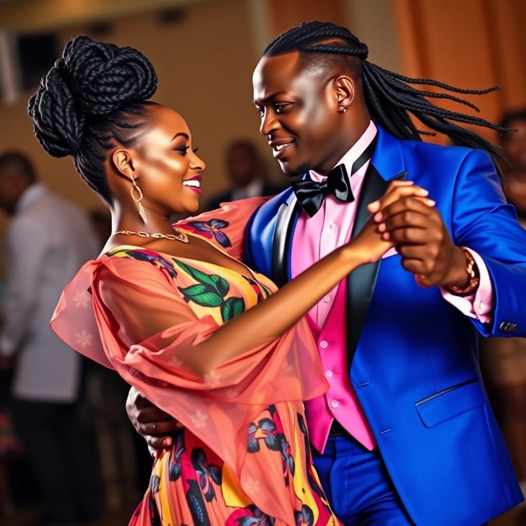 Mature Black Couple Dancing Cha-Cha in Photo-Realistic Style