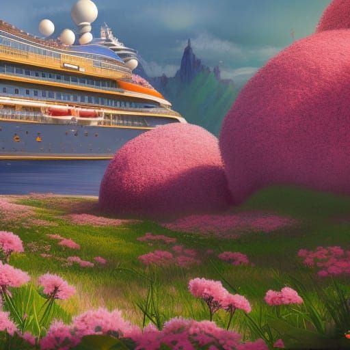 Floral Cruise Ship: Detailed Fantasy Concept Art