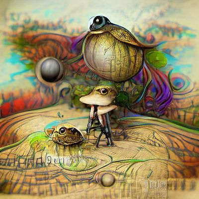 Frog and Mushroom Planet Steampunk Illustration