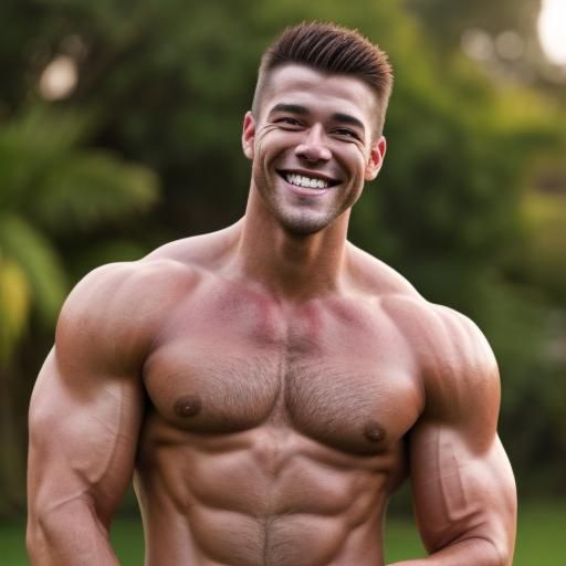 Smiling Shirtless Muscular Man Portrait