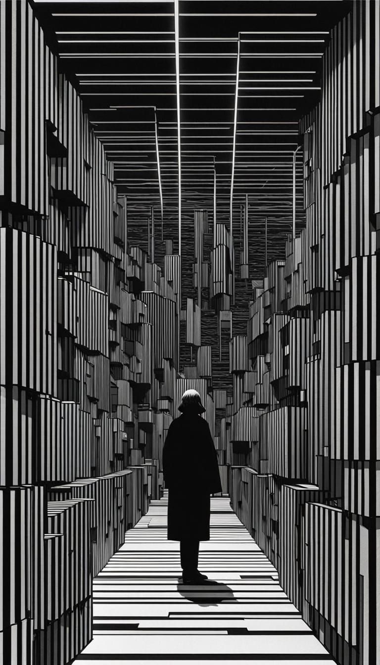 Biomechanical Onyx Headdress Portrait with Geometric Mesh