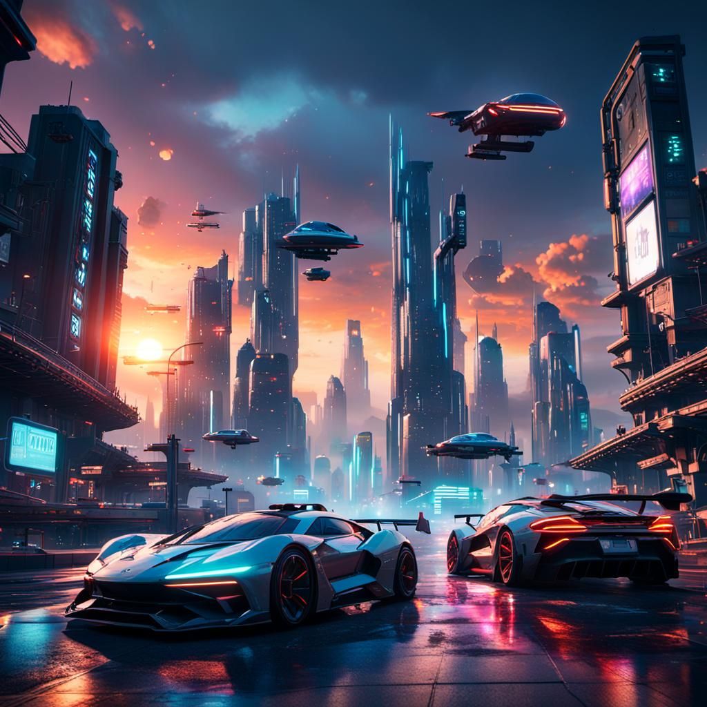 Futuristic Cityscape with Flying Cars in Unreal Engine 5