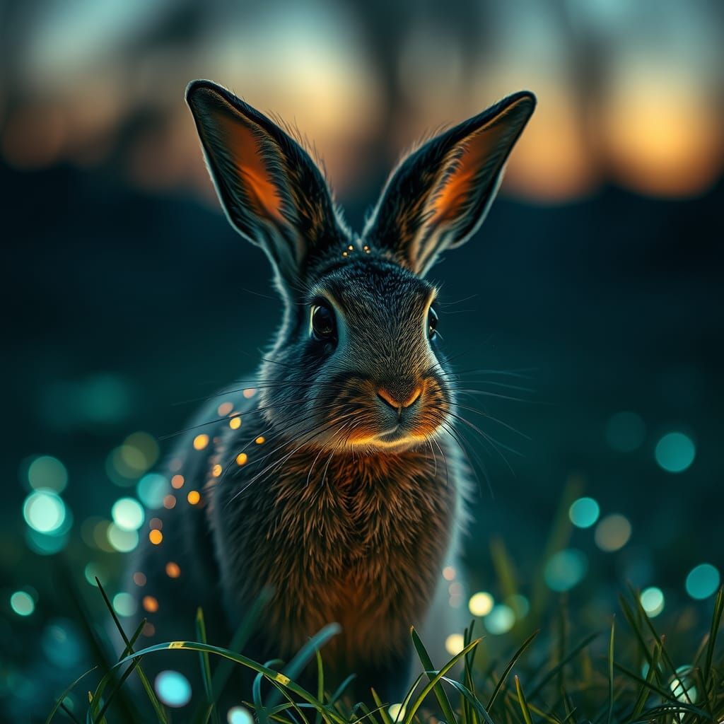 Magical Glowing Hare in Dusk: Cinematic Digital Art