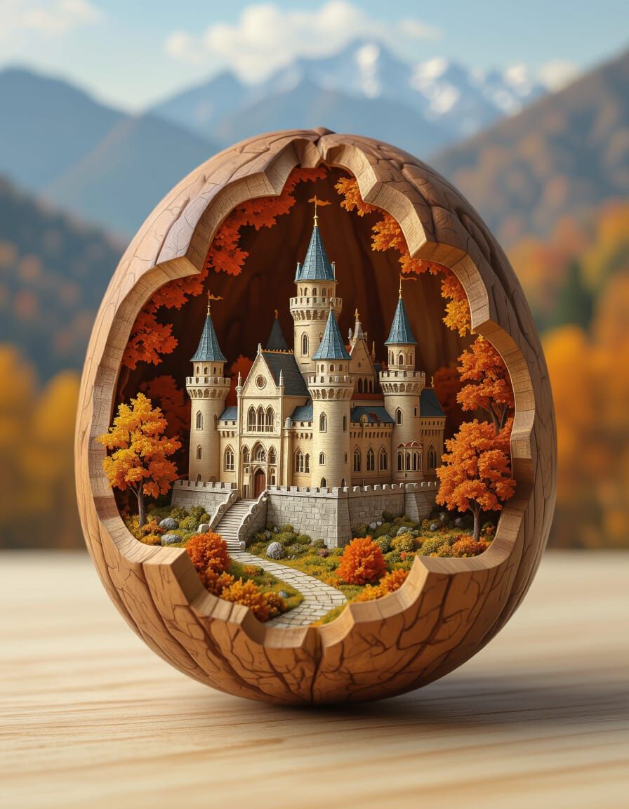 Autumn Castle Scene Inside Walnut, Tajikistan