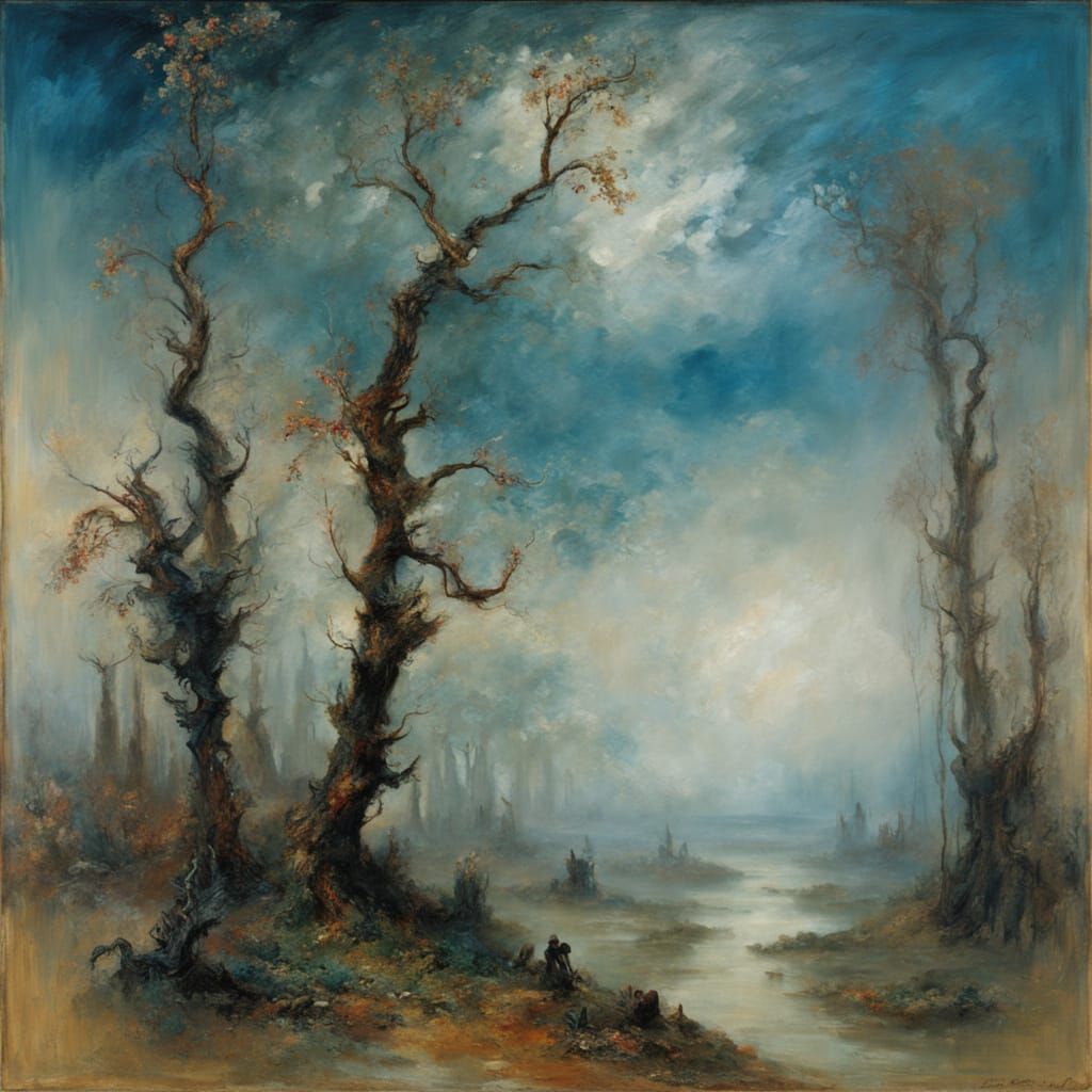 Surreal Forest Scene in Whimsical Symbolism Style