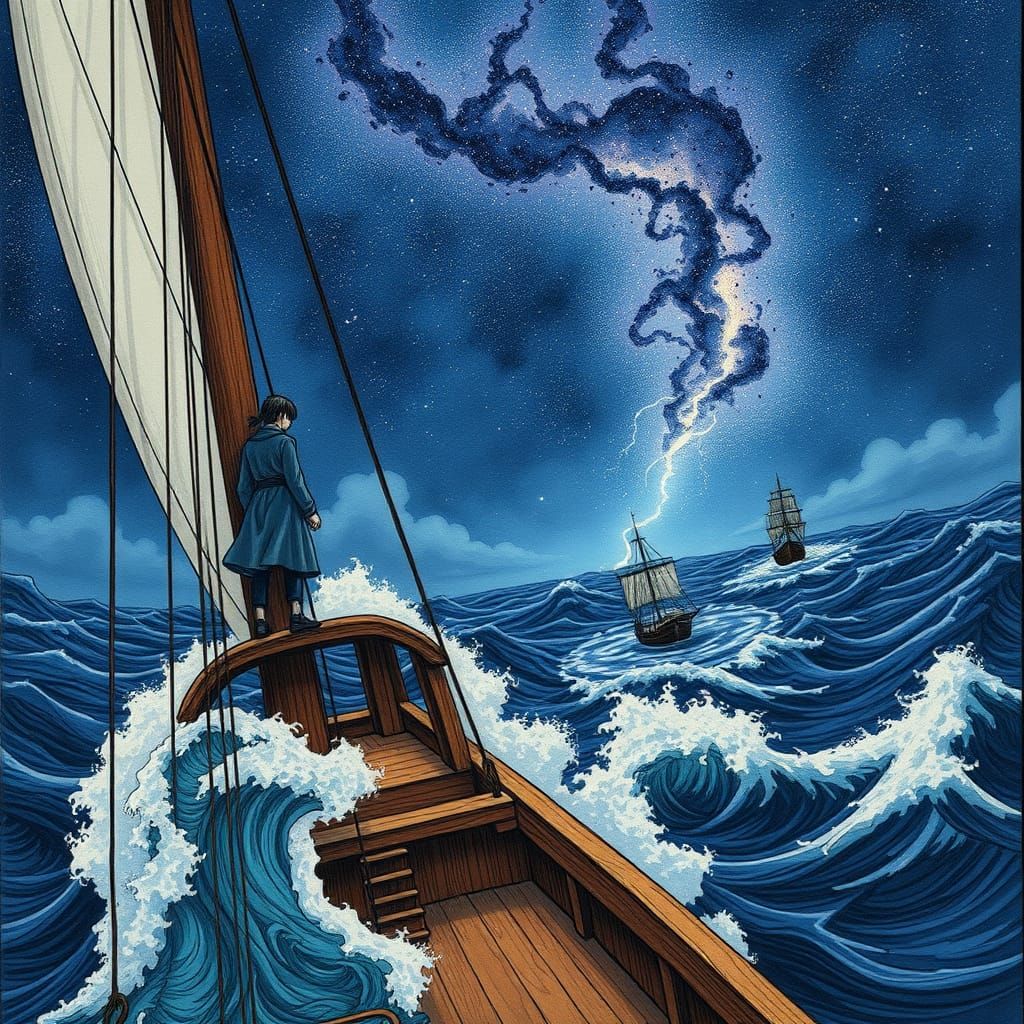 Figure at the Mast Contemplates the Cosmic Seascape